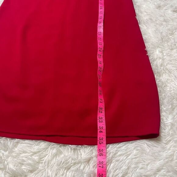 Nicole Miller Red Shift Dress Ruffle Cap Sleeves Size 12 Mini Lightweight - Picture 8 of 10